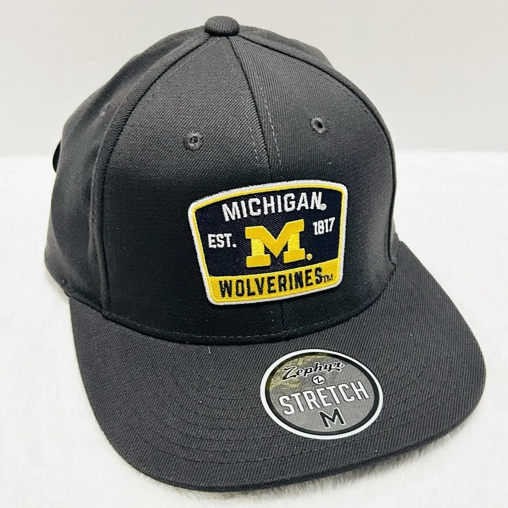 Zephyr‎ Michigan Wolverines Logo Flat Hat Cap Stretch Flex Medium Dark Gray NCAA